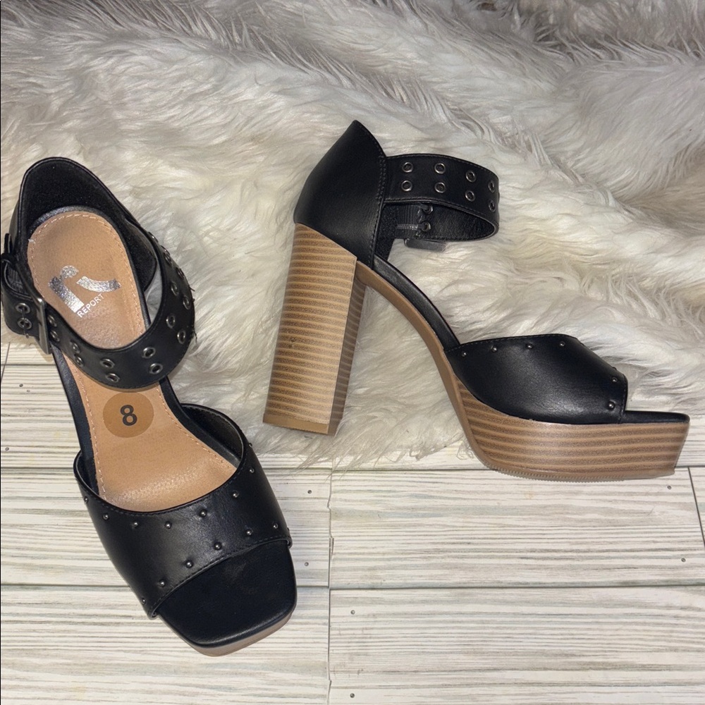 Report Petunia Black Open Toe Block Heels Shoes  Whimsigoth Witchy Sz 8
